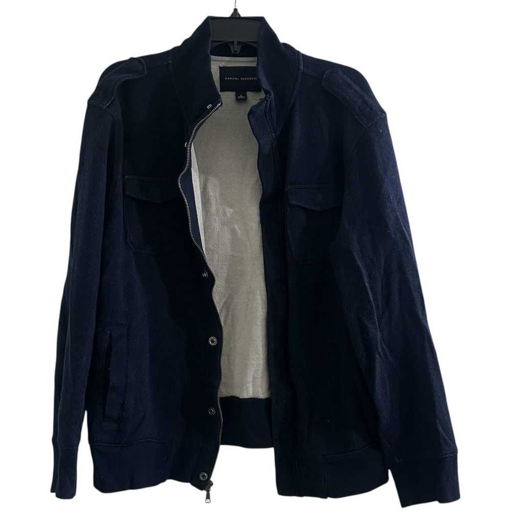 Banana Republic Men's Utility Jacket Large Navy Zip Front Fleece Lined Casual